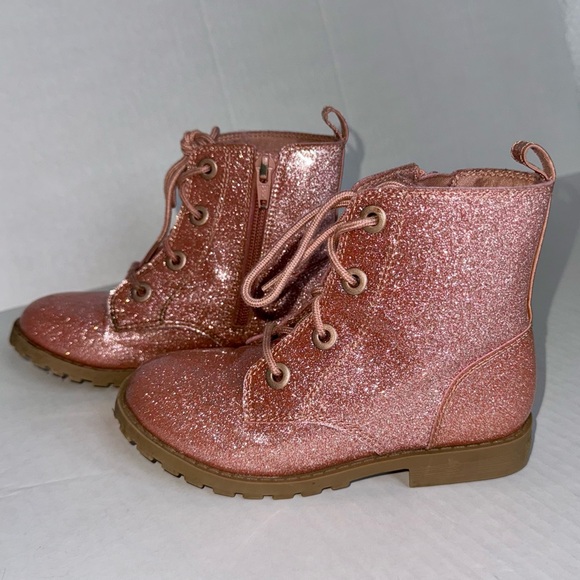 EUC glitter rose gold combat waterproof boots with zipper or lace-up option - Picture 1 of 8